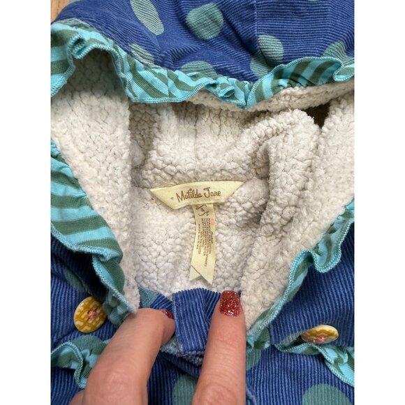 Matilda Jane Ruffle Polka Dot Fleece Lined Corduroy Jacket Hooded Size 4 - Picture 9 of 9